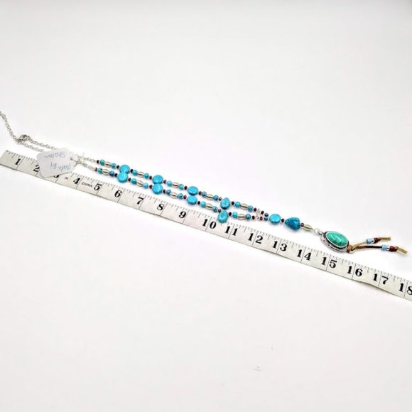 *TURQUOISE LARIAT/Y STYLE NECKLACE & EARRING SET*HAND CRAFTED* - Picture 5 of 7